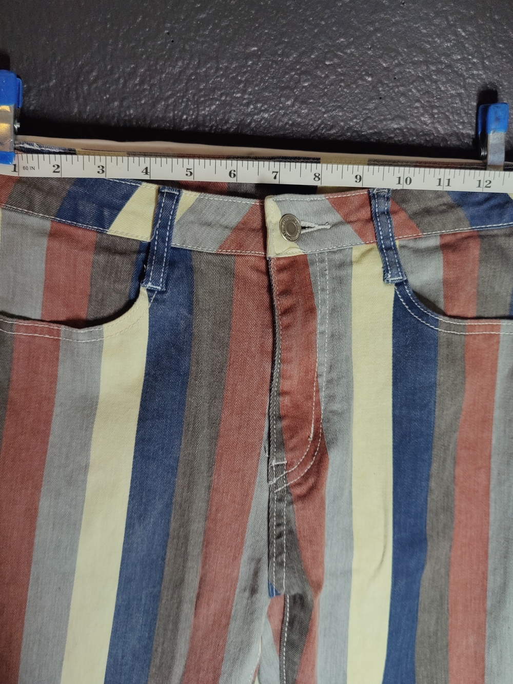 Altar'd State Blue, Cream & Gray Striped Flare Jeans - Picture 12 of 12